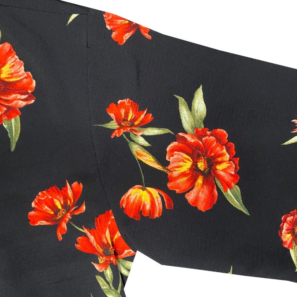 forever 21 floral red camellia print kimono robe, beach coverup with belt - Picture 3 of 3